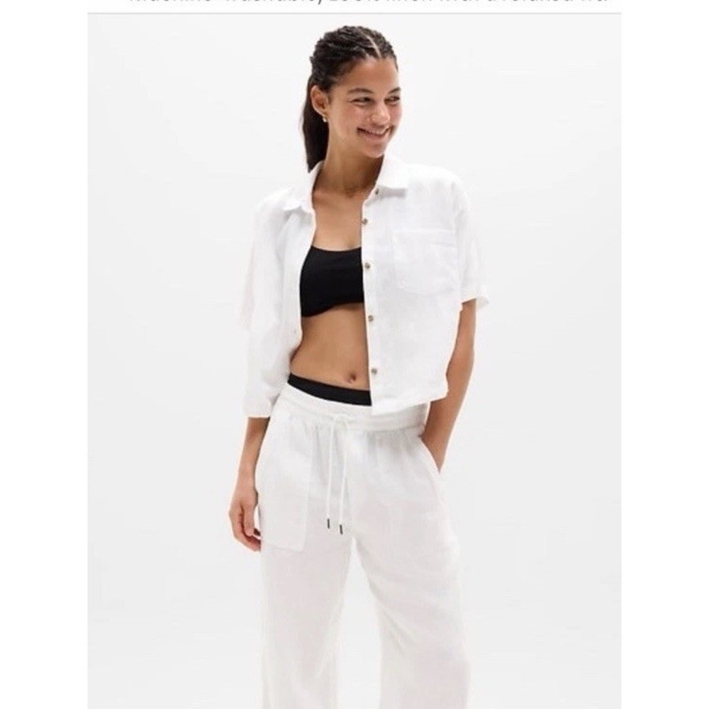BNWT ATHLETA RETREAT LINEN SHORT SLEEVE SHIRT White Sz Large $89